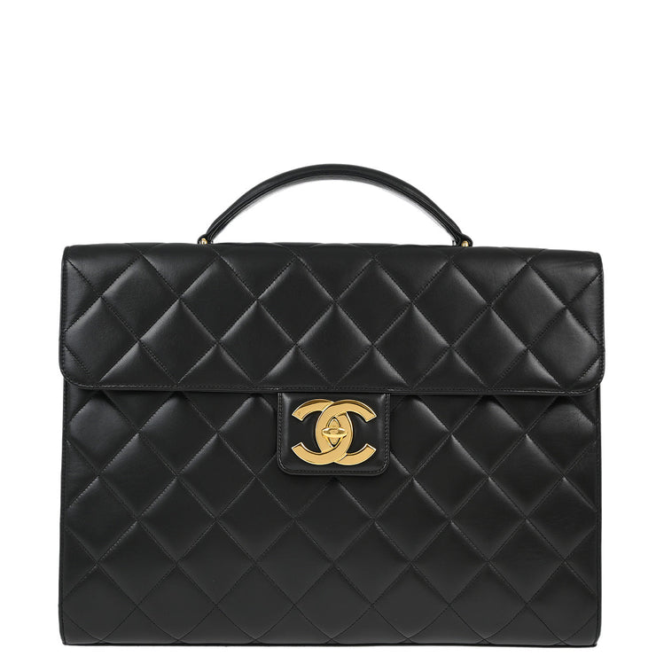 Chanel Black Lambskin Briefcase Business Handbag