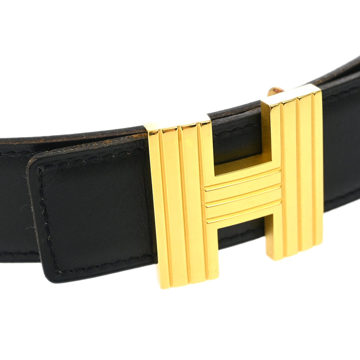 Hermes Black Box Calf Constance Reversible Belt #75 Small Good