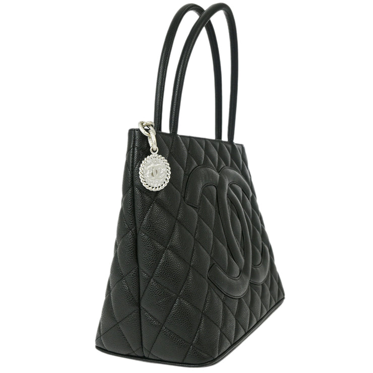 Chanel Black Caviar Medallion Tote Handbag