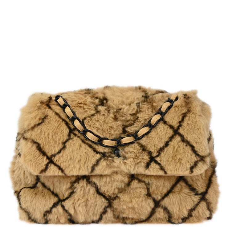 Chanel Beige Fur Chain Shoulder Bag