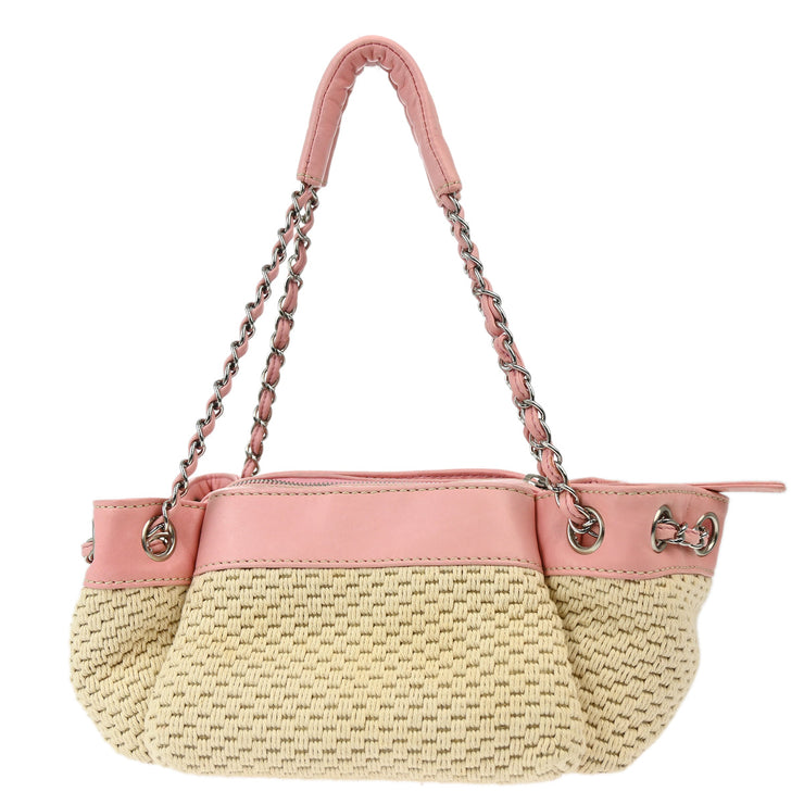 Chanel Pink Cotton Lambskin Double Chain Handbag