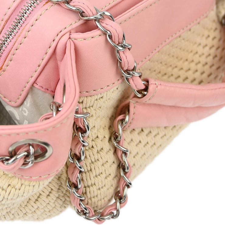 Chanel Pink Cotton Lambskin Double Chain Handbag