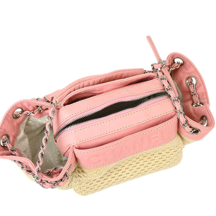 Chanel Pink Cotton Lambskin Double Chain Handbag