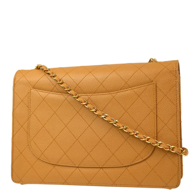 Chanel Beige Caviar Single Flap Shoulder Bag