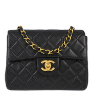 Chanel Black Lambskin Mini Classic Square Flap Shoulder Bag 17