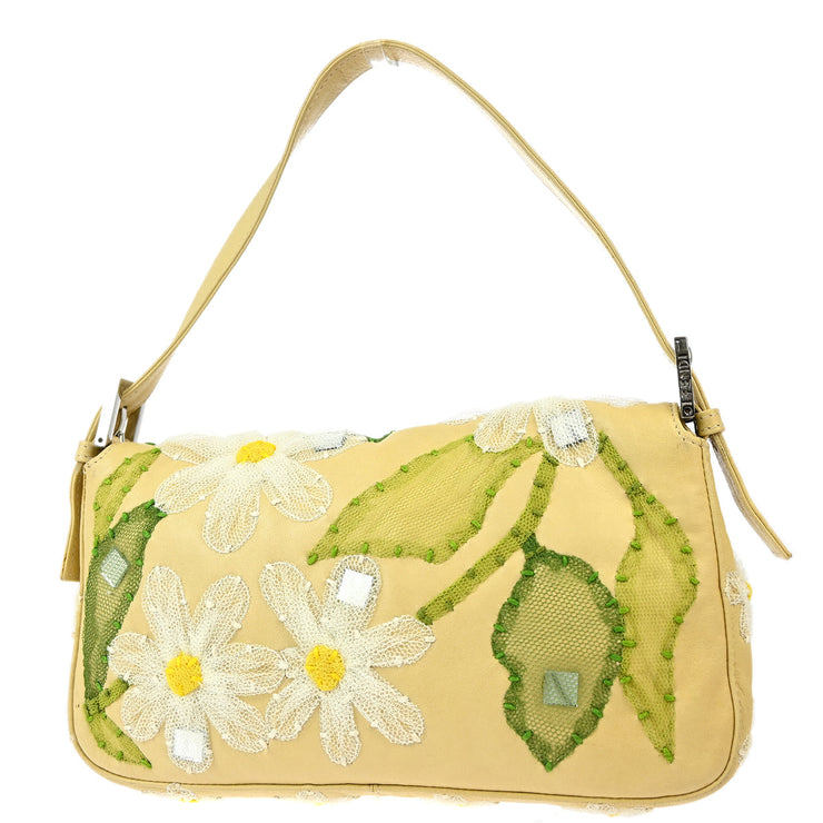 Fendi Beige Embroidered Baguette Handbag