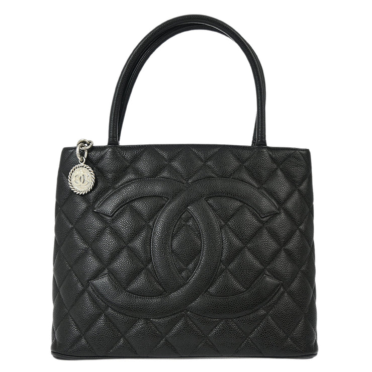 Chanel Black Caviar Medallion Tote Handbag