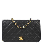 Chanel Black Lambskin Pushlock Small Full Flap Shoulder Bag