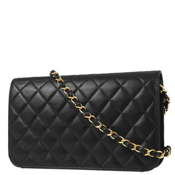 Chanel Black Lambskin Pushlock Small Full Flap Shoulder Bag