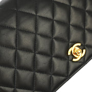 Chanel Black Lambskin Pushlock Small Full Flap Shoulder Bag