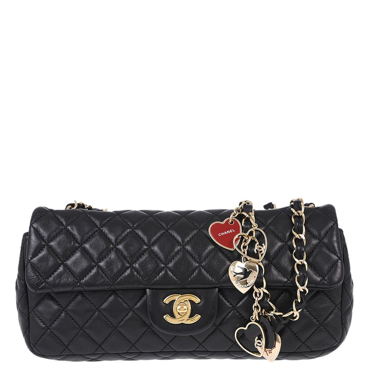 Chanel Black Lambskin Valentine East West Shoulder Bag