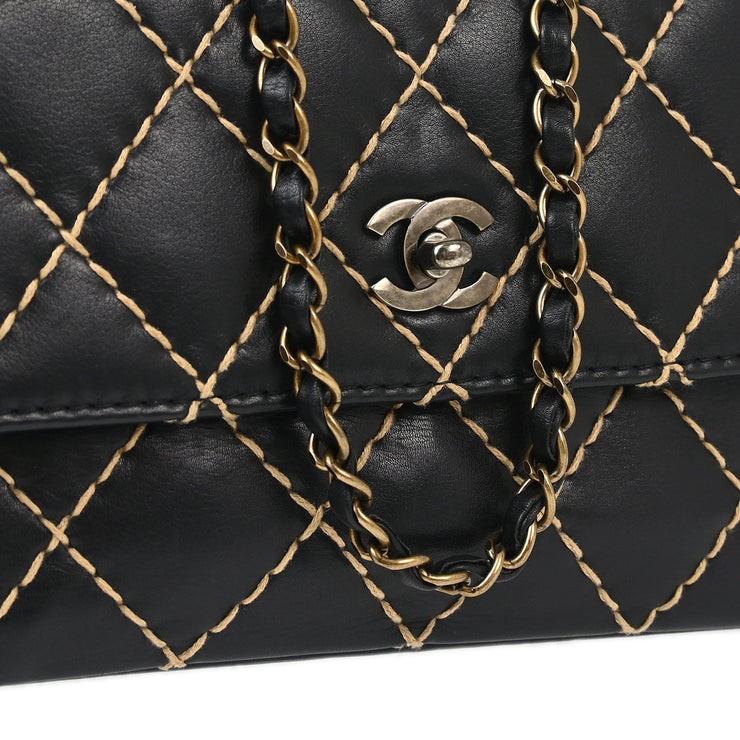 Chanel Black Calfskin Wild Stitch Straight Flap Shoulder Bag