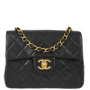 Chanel Black Lambskin Mini Classic Square Flap Shoulder Bag 17