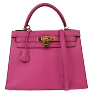 Hermes Fuchsia Chevre Kelly 28 Sellier 2way Shoulder Handbag