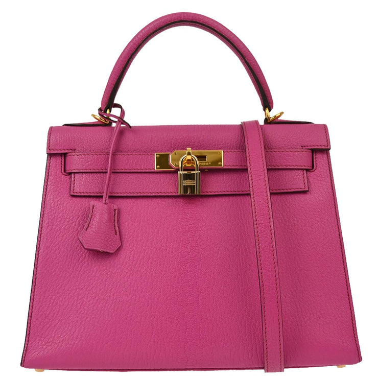 Hermes Fuchsia Chevre Kelly 28 Sellier 2way Shoulder Handbag