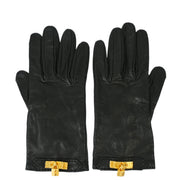 Hermes Black Leather Kelly Jige Gloves #7