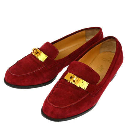 Hermes * Red Suede Kelly Loafers Shoes #38