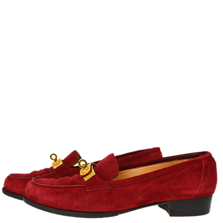 Hermes * Red Suede Kelly Loafers Shoes #38