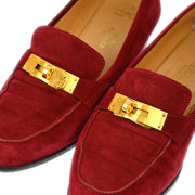 Hermes * Red Suede Kelly Loafers Shoes #38