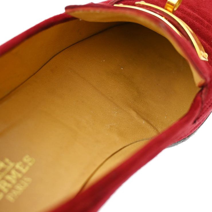 Hermes * Red Suede Kelly Loafers Shoes #38