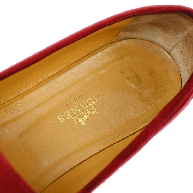 Hermes * Red Suede Kelly Loafers Shoes #38