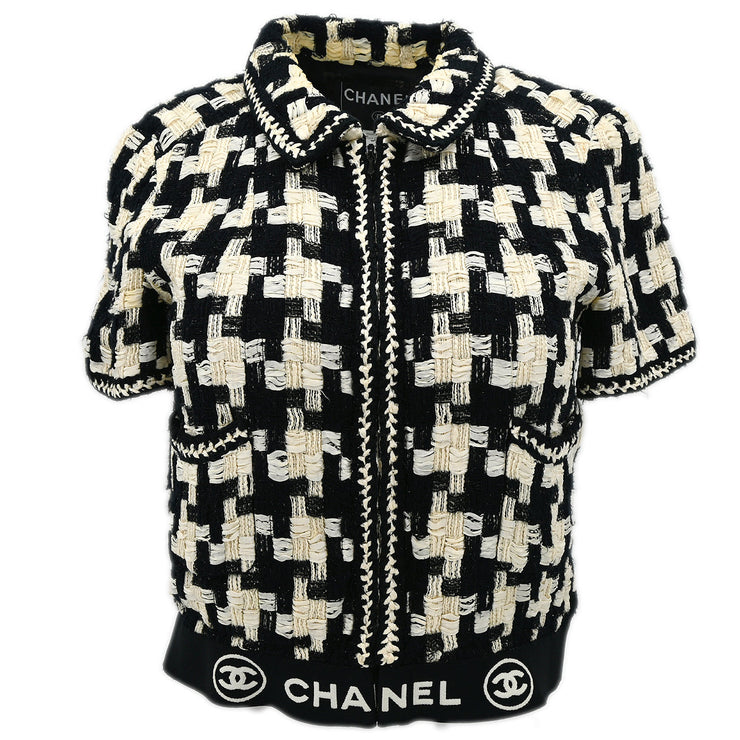 Chanel 2006 Zip Up Short Sleeve Jacket Black 06P #34