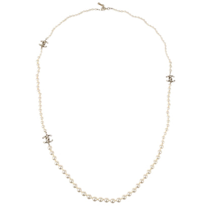 Chanel Gold Chain Artificial Pearl Rhinestone Necklace A15B