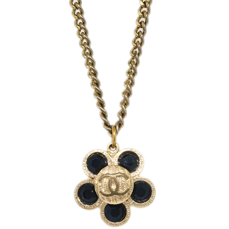 Chanel Flower Gold Chain Pendant Necklace Rhinestone 06A