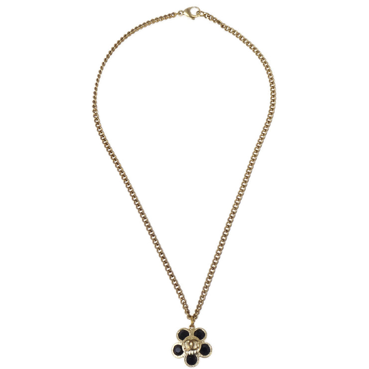 Chanel Flower Gold Chain Pendant Necklace Rhinestone 06A