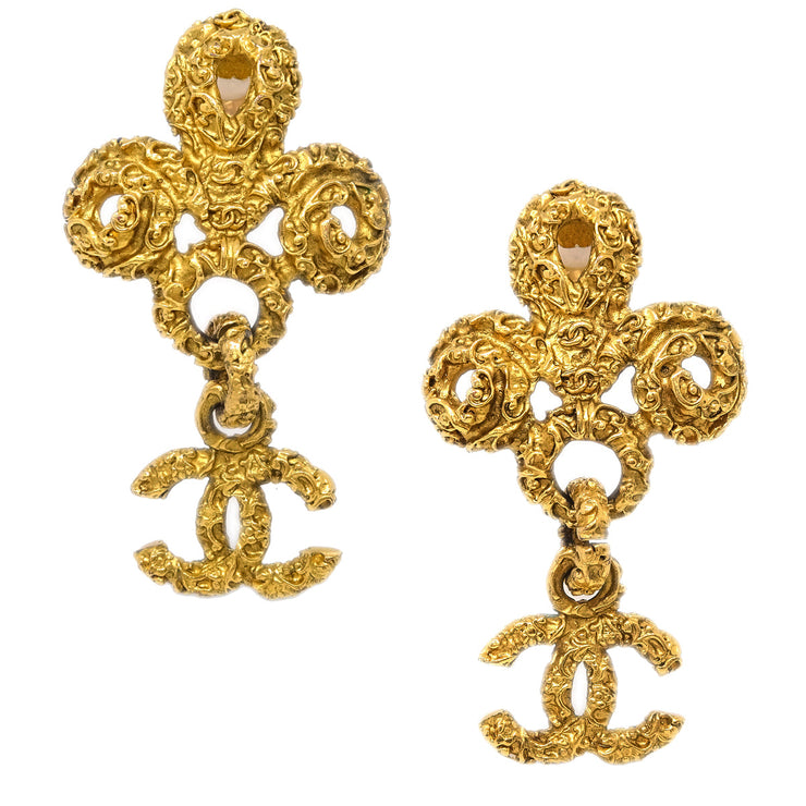 Chanel Dangle Earrings Clip-On Gold 93A