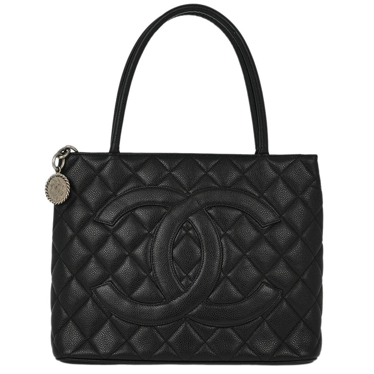 Chanel Black Caviar Medallion Tote Handbag