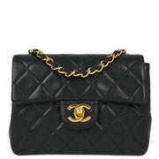 Chanel Black Lambskin Mini Classic Square Flap Shoulder Bag 17