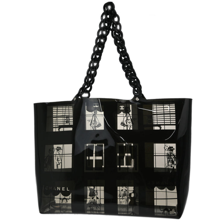 Chanel Black Vinyl Window Tote Handbag