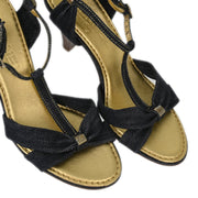 Chanel * Navy Denim Sandals Shoes #36C