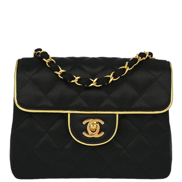 Chanel Black Satin Mini Classic Square Flap Shoulder Bag 17