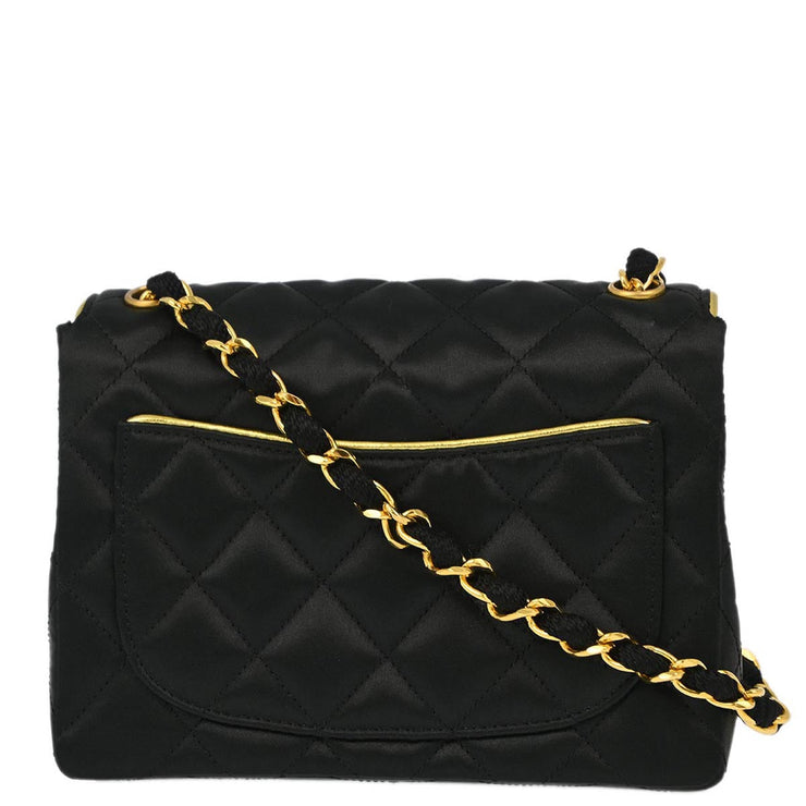 Chanel Black Satin Mini Classic Square Flap Shoulder Bag 17