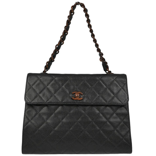 Chanel 2000-2001 Black Caviar Straight Flap Chain Handbag