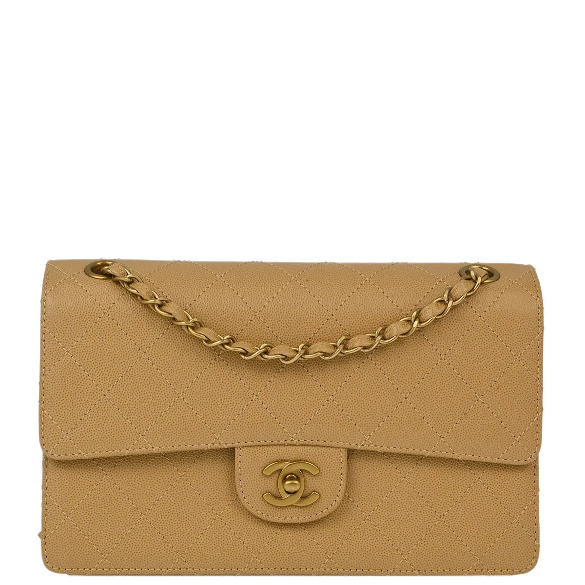 Chanel Beige Caviar Medium Classic Single Flap Shoulder Bag