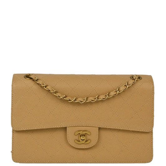 Chanel Beige Caviar Medium Classic Single Flap Shoulder Bag