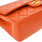 Chanel * Orange Lambskin Medium Classic Double Flap Shoulder Bag