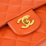 Chanel * Orange Lambskin Medium Classic Double Flap Shoulder Bag