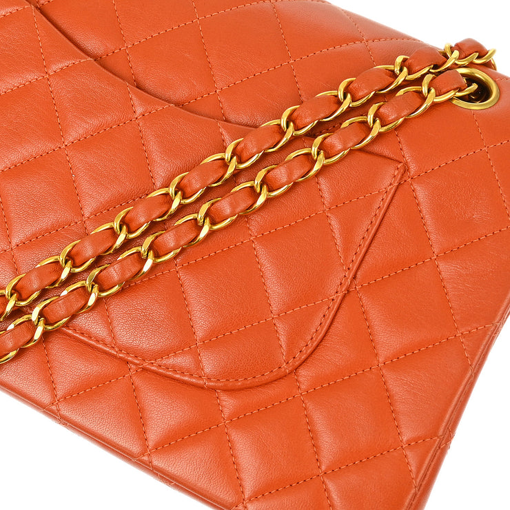 Chanel * Orange Lambskin Medium Classic Double Flap Shoulder Bag