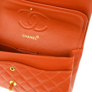 Chanel * Orange Lambskin Medium Classic Double Flap Shoulder Bag