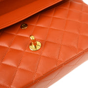 Chanel * Orange Lambskin Medium Classic Double Flap Shoulder Bag