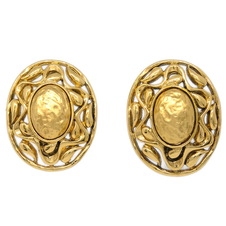 Yves Saint Laurent Gold Oval Earrings Clip-On