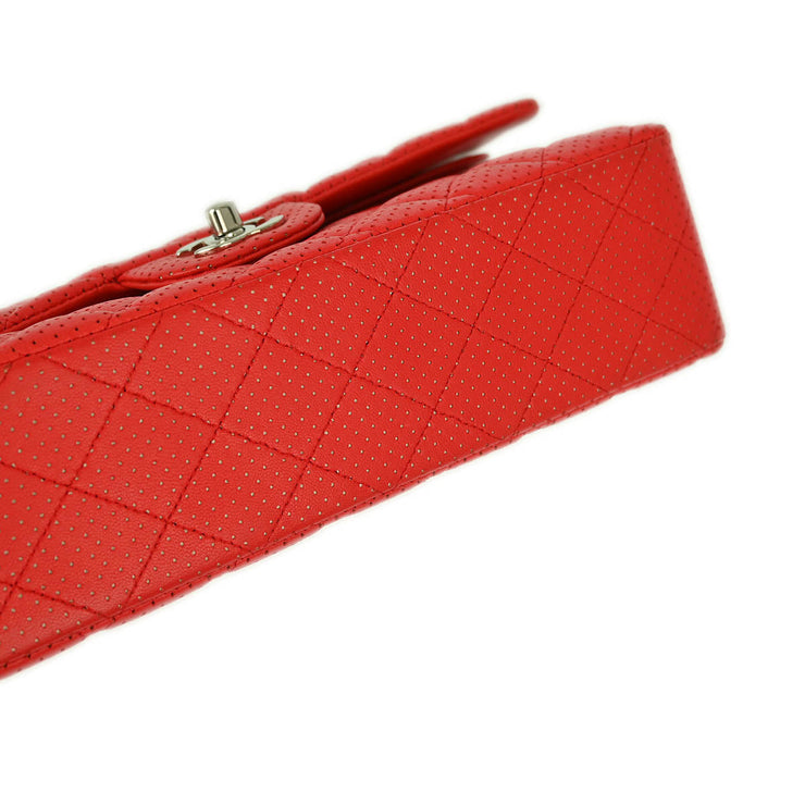 Chanel Red Perforated Lambskin Medium Classic Double Flap Shoulder Bag