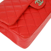 Chanel Red Perforated Lambskin Medium Classic Double Flap Shoulder Bag