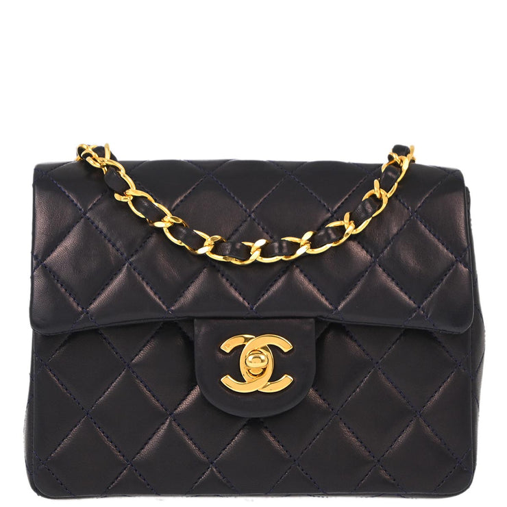 Chanel Navy Lambskin Mini Classic Square Flap Shoulder Bag 17