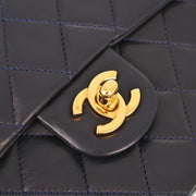 Chanel Navy Lambskin Mini Classic Square Flap Shoulder Bag 17