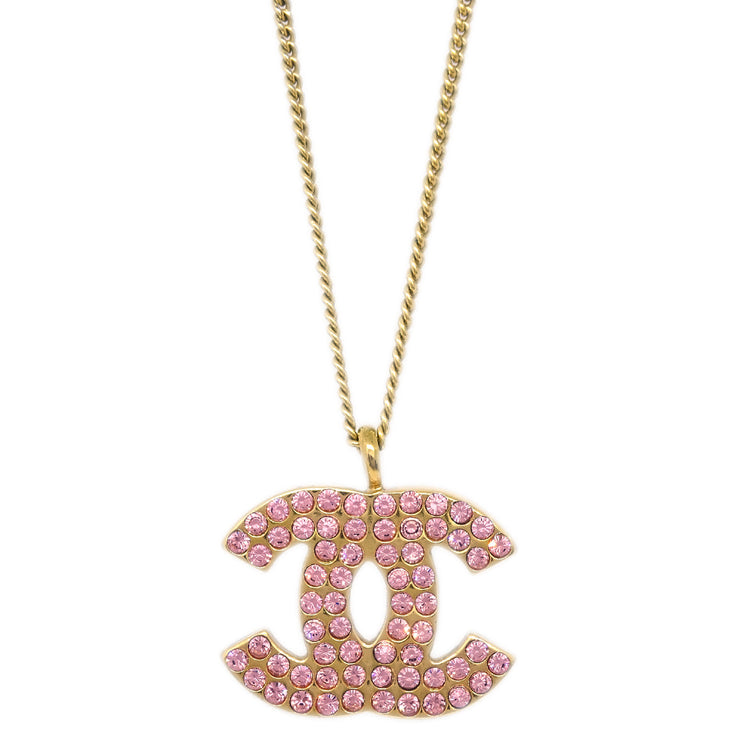 Chanel CC Chain Pendant Necklace Rhinestone Gold 02P